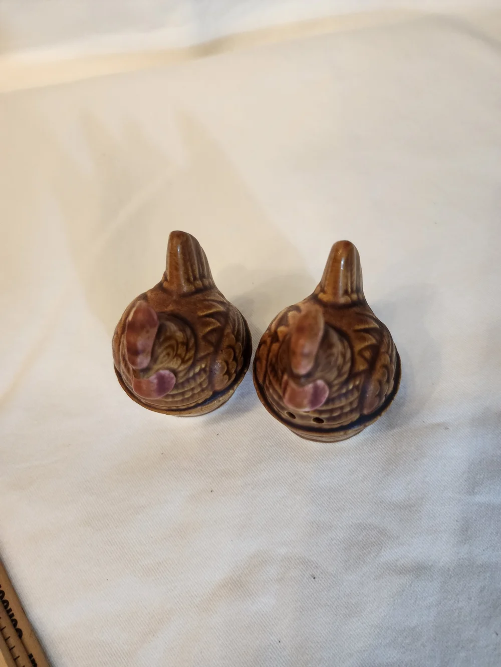 Vibtage Brown Ceramic Hen On Nest Salt and Pepper Shakers